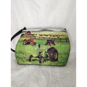 Sara Tractor Rhinestone Farm Tote  Purse Handbag John Deere Vibe 12" × 9"